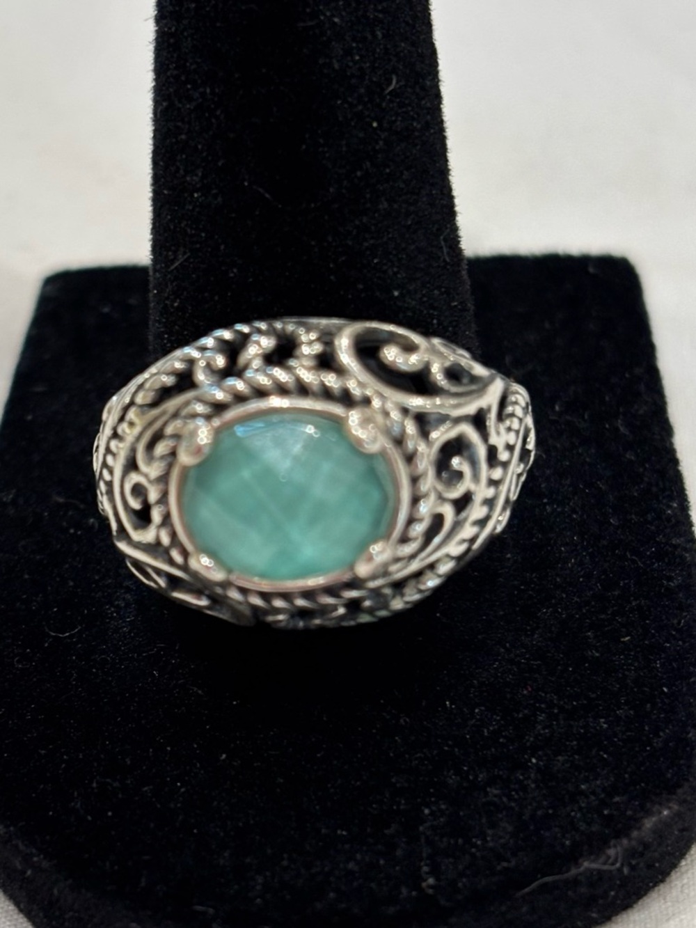 Carolyn Pollack Sterling Silver Relios aquamarine filigree Ring